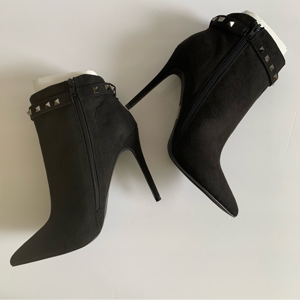 Women's Pointed Toe Ankle Booties Embellished Studded Pencil Stiletto Heel Boots - Picture 8 of 9